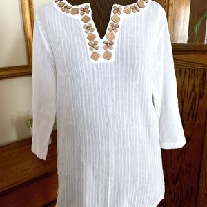 ISLAND CLOTHING COMPANY Tunic Top Swim Coverup Crinkle Gauze Shell Butto…